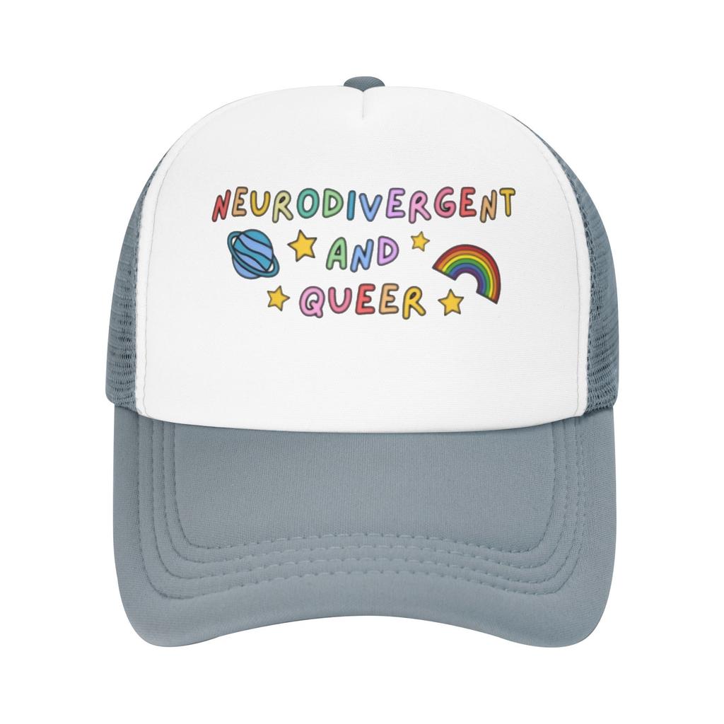 Neurodivergent and Queer Trucker Hat Breathable Mesh Baseball Cap Adjustable Adult Casual Sun Protection