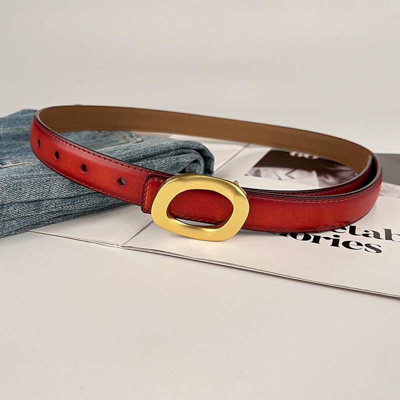 Leather Women'S Belt Simple Round Buckle Girls Belt With Jeans Casual Pants Belt Women'S