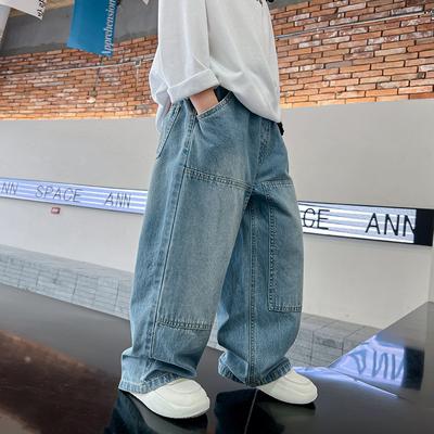 Genç Erkek Düz Paça Kargo Pantolon İlkbahar/Sonbahar Çocuk Geniş Paça Kot Uzun Pantolon Çocuklar İçin Bol Cepli Pantolon