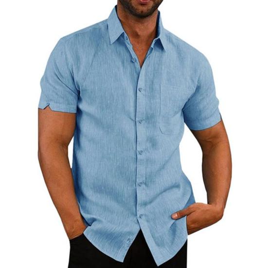 Men Button Down Shirt Short Sleeve Turndown Collar Shirt Summer Beach Shirt with Chest Pocket for Street Tropical Vacation Holiday