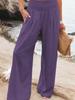 High Waisted Wide Leg Pants with Elastic Waistband, Light Beige Loose Fit Trousers for Women