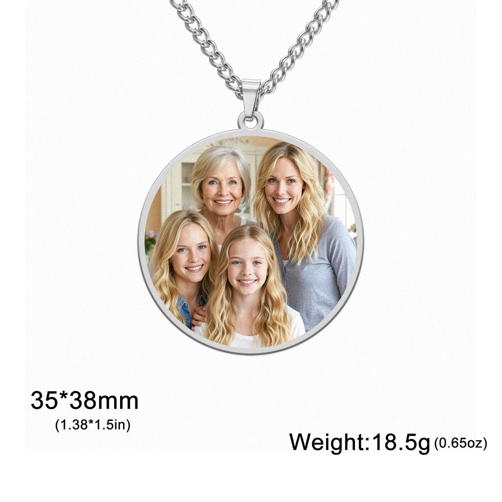 Collana Ciondolo Rotondo Cuore Rettangolo con Foto Personalizzata Acciaio Inossidabile Gioielli per Donna Uomo Famiglia Regalo di Compleanno