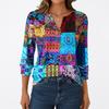 Women's Fashion Casual 3/4 Sleeve T-Shirt Prints V-Neck Button Top