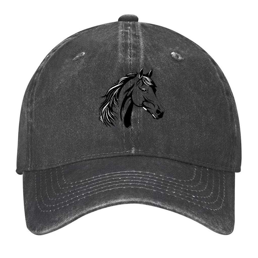 Horse Head Graphic Denim Dad Hat Vintage Washed Baseball Cap Adjustable Casual Outdoor Cap