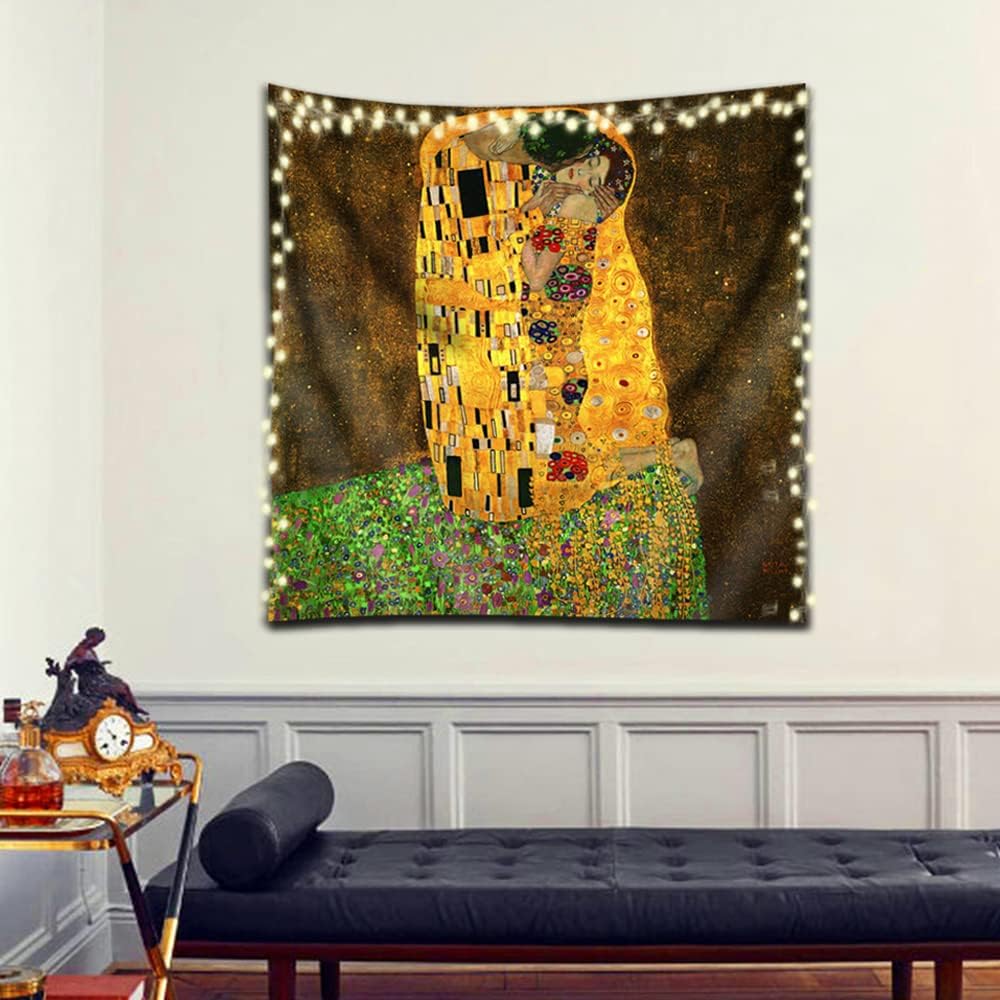 Tapestry Wall Hanging Art Home Decor The Kiss by Gustav Klimt Art Print Painting for Living Room Bedroom Bathroom Dorm