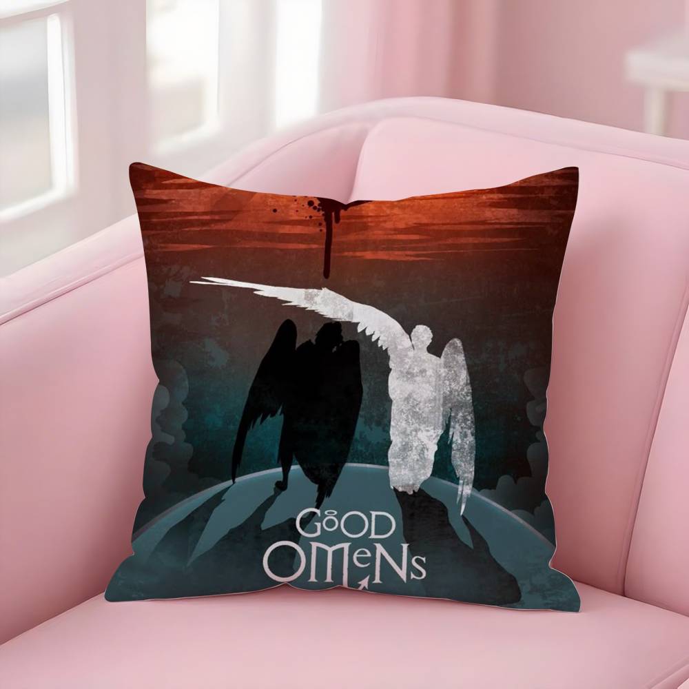Tv G-Good Omens Pillow Case Plush Fabric Soft Double-Sided Printed Sofa Warm Winter Home Gift Cushion Cover