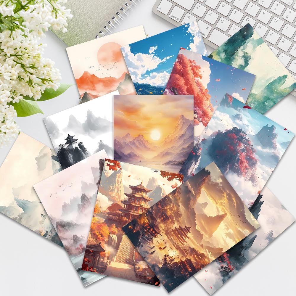 32 Pieces, Chinese Ink-wash Painting Postcards, Ancient Buildings and Landscape Paintings, Mailing Cards, Festival Cards