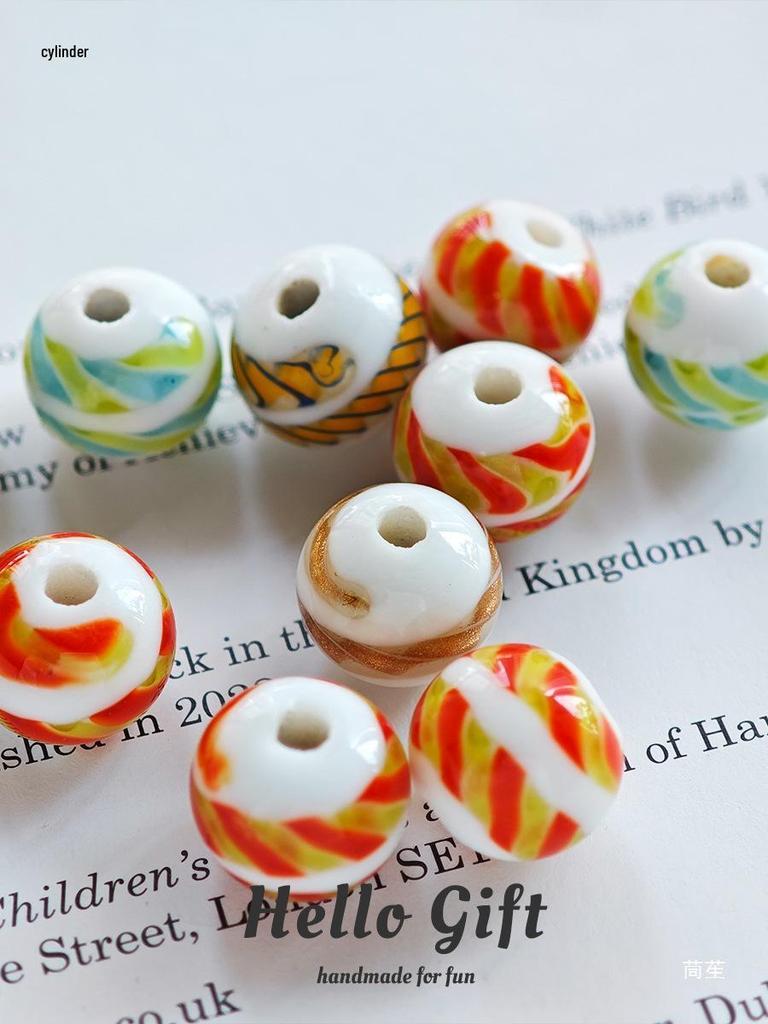 12mm West Asian Threaded Ribbon Candy Color Round Glass Beads for DIY Handmade Crafts