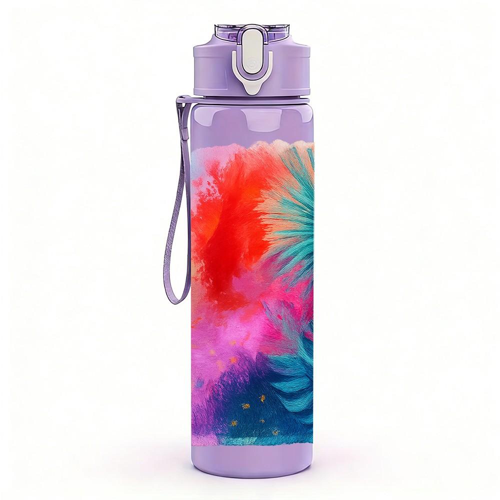 1PC Tropical Palm Leaf Vibrant Tie Dye Print 750ml Color Plastic Sports Water Bottle Leakproof Flip Straw Lid Suitable for Sports Office Home Use