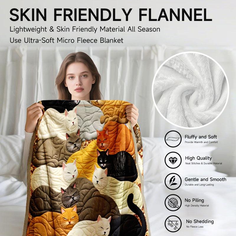 1 piece cat-themed flannel blanket, soft and cozy, suitable for sofa, bed, office, all-season use, featuring warm colors.