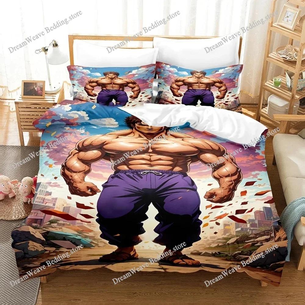 Baki Hanma Bedding Set Adults Boys Anime Bedding Set Duvet Cover Set Single Double Queen King Size Quilt Cover Pillowcase