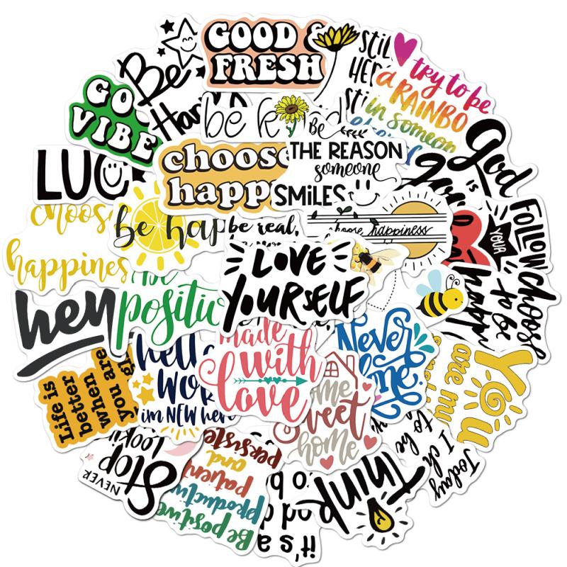 50 Pcs/set Graffiti Sticker English Slogans Non-marking Waterproof Removed Decoration Sticker