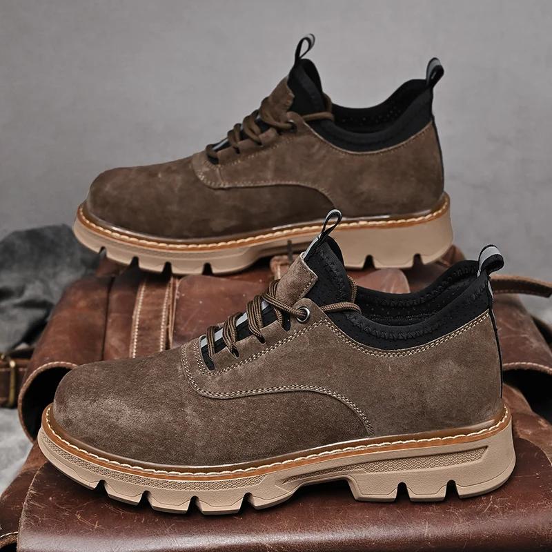Fashion Luxury Brand Men Fashion Frosted Suede Leather Boots Lace Up Genuine Leather Ankle Boots High Top Casual Outdoor Walking Shoes