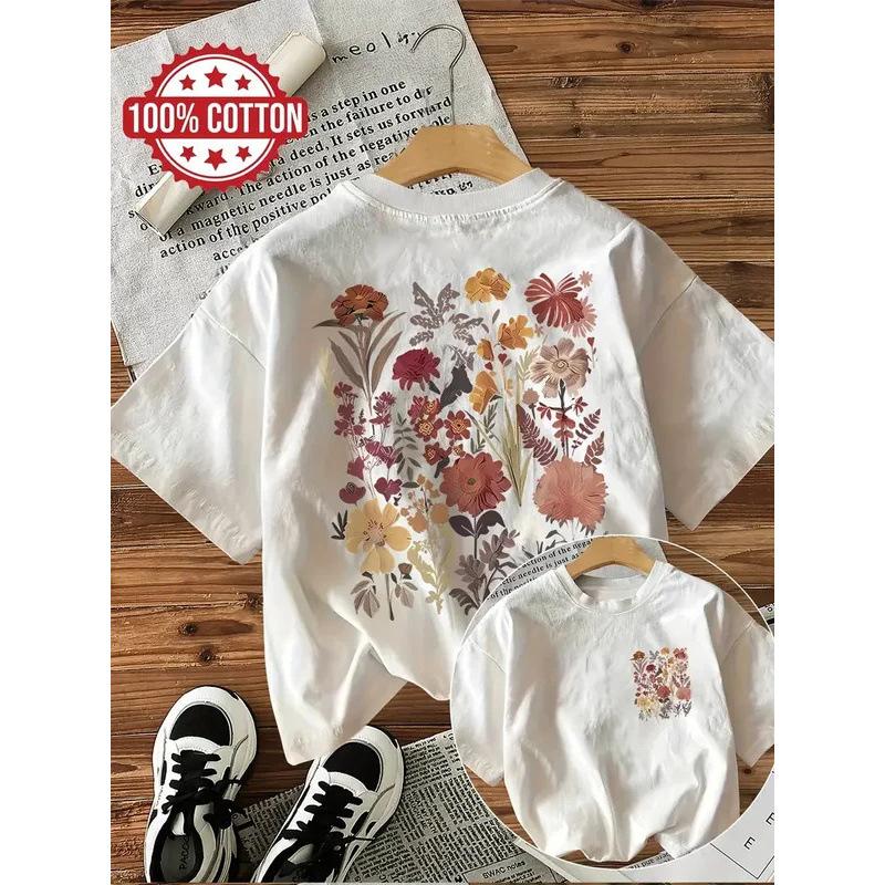 Summer Flower 100% Cotton Y2k T-Shirt Female Funny T-shirt