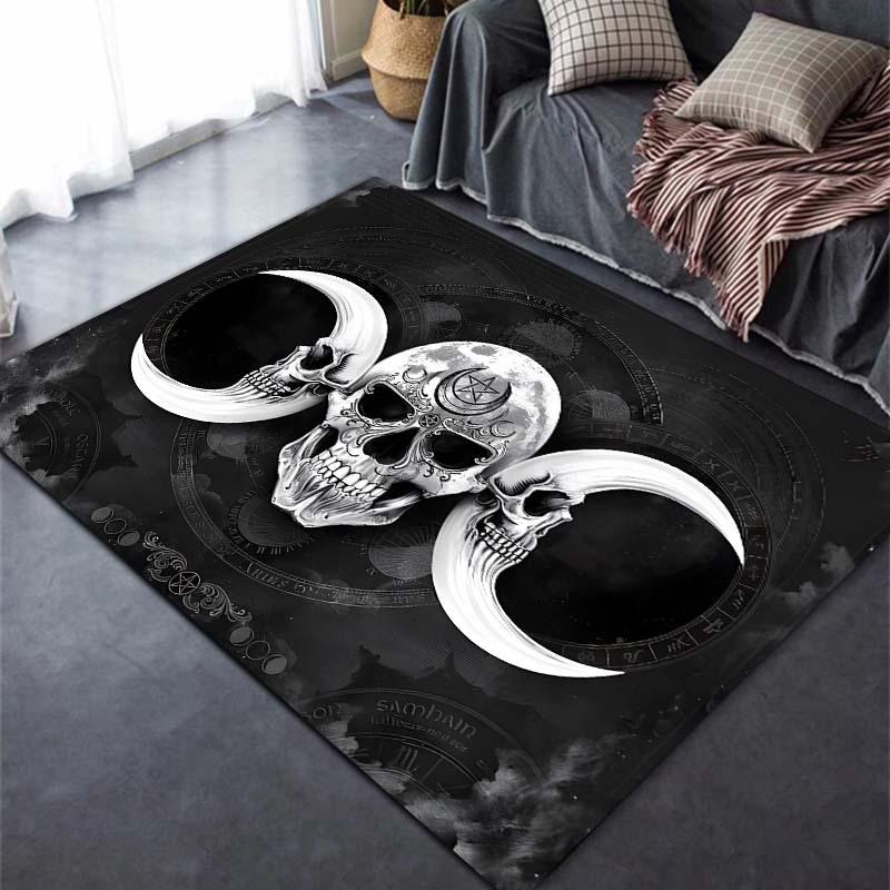 Gothic Skeleton & Moon Area Rug, for Living Room, Bedroom, Office - Gothic Style Home Decor Mat