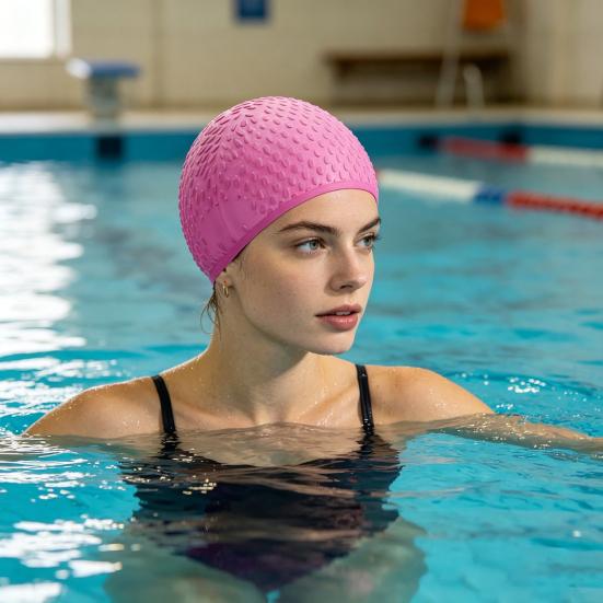 Adults Silicone Swimming Cap, Waterproof Non-slip Elastic Pool Swim Hat, Solid Color Men Women Bathing Cap for Long and Short Hair
