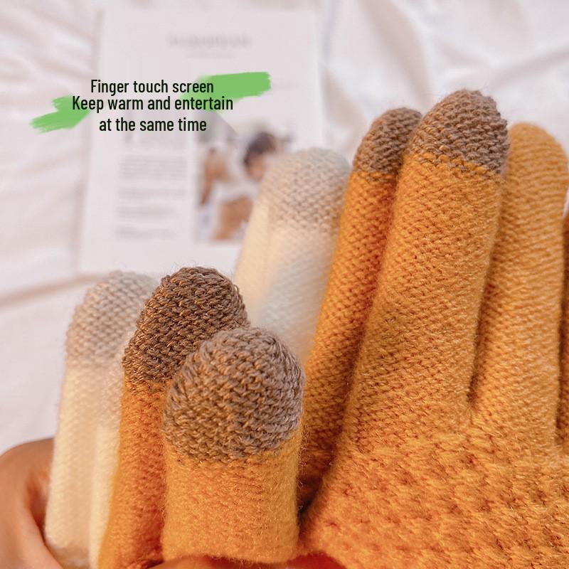 Dámské pletené rukavice s fleecovou podšívkou a dotykovým displejem ve stylu ananasu