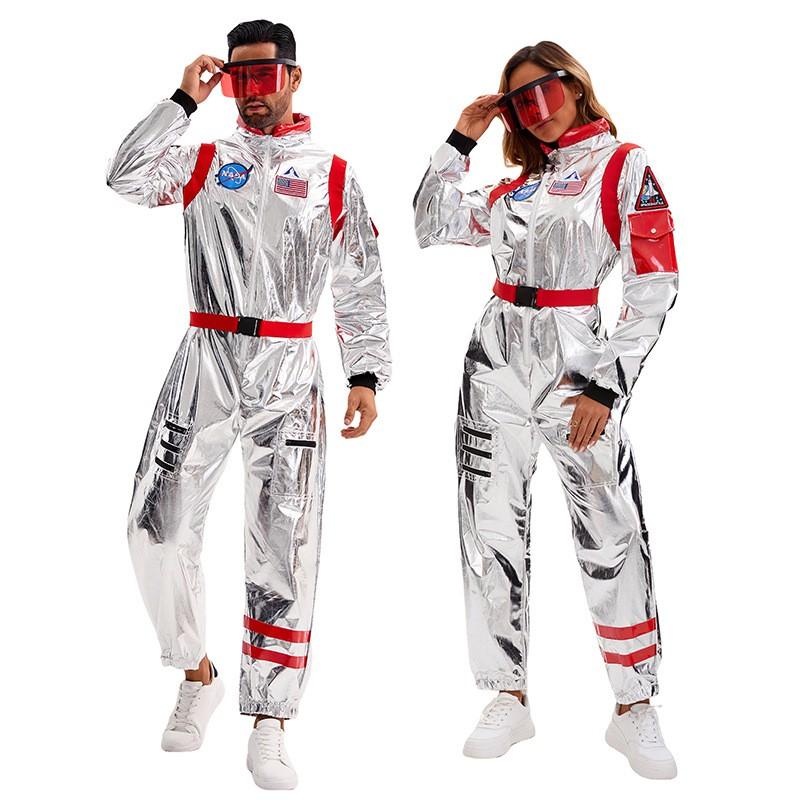 Unisex Astronaut Costume Cosplay Jumpsuit Halloween Party Space Theme Role Play Outfit