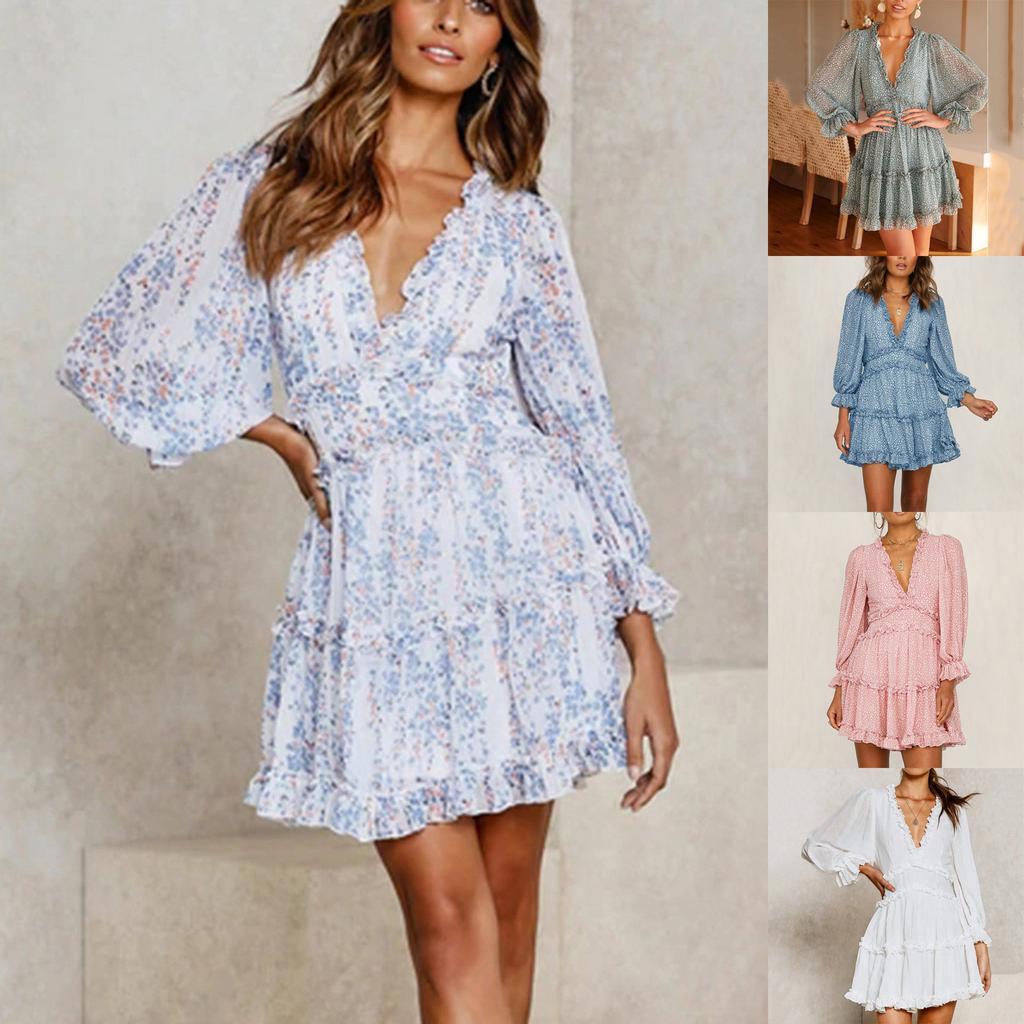 Женское повседневное платье-трапеция со средней талией и длинным ...