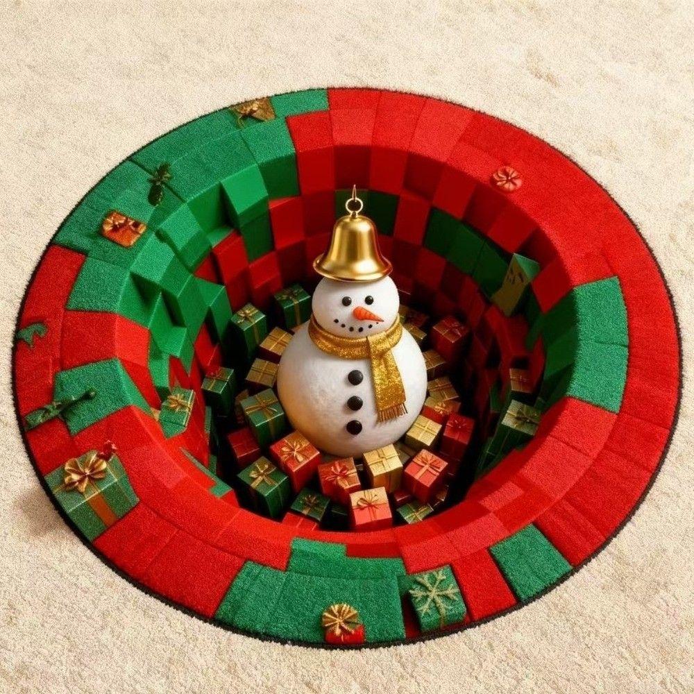 Non-Slip Round Vortex Carpet Santa Claus Christmas Doormat 3D Illusion Rug  Christmas