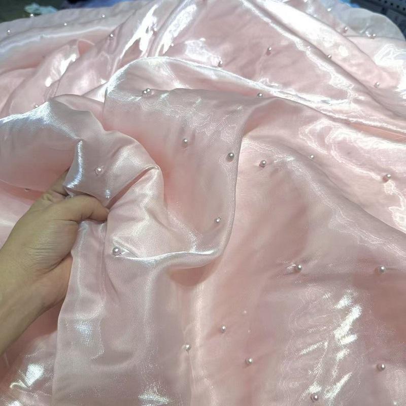 90x150cm Faux Pearl Organza Fabric for Dress Wedding DIY Sewing Bead Gauze Glossy Cloth Needlework Cloth Smooth Soft Material