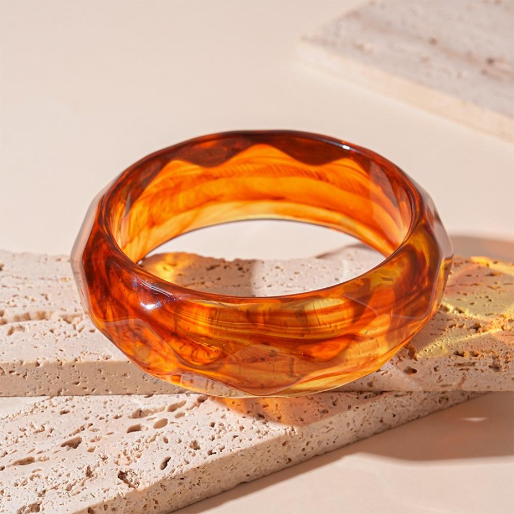 Boho Acrylic Bangle Exaggerated Retro Hand Ring Simple Round Wide Bracelet  Women