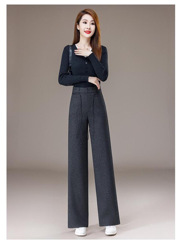 Women's High-Waist Woolen Flannel Pants: Winter Thick, Loose, Narrow-Leg to Wide-Leg Style