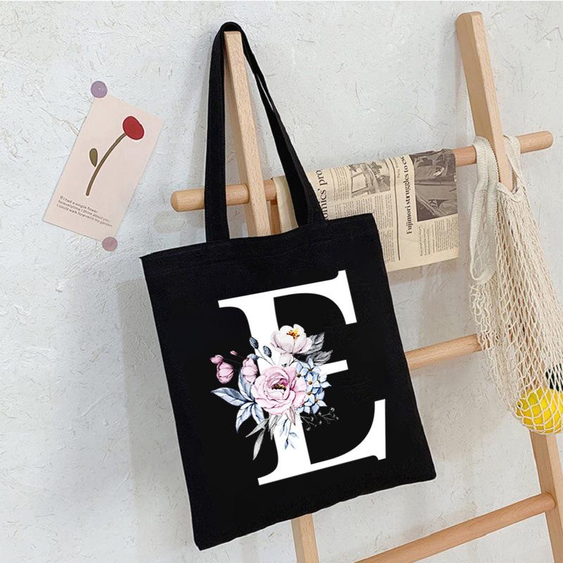 Alphabet24 Letter Print Student Portable Canvas Bag Tote Bag Large Capacity Messenger Bag
