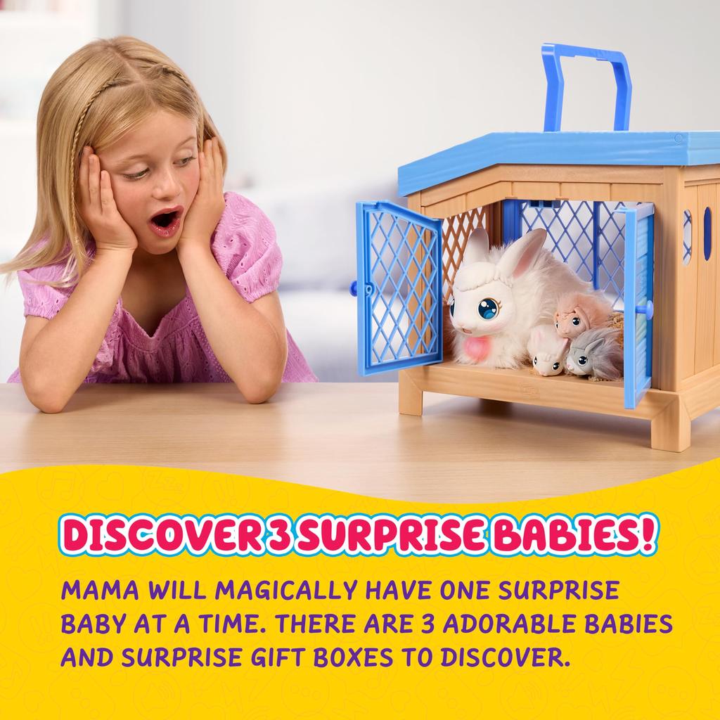Little Live Pets Bunny Mom Surprise Toy Interactive Animal Playset with 3 Surprise Over 20 and Bunny Accessories for Girls Ages Set, Hutch, Babies,