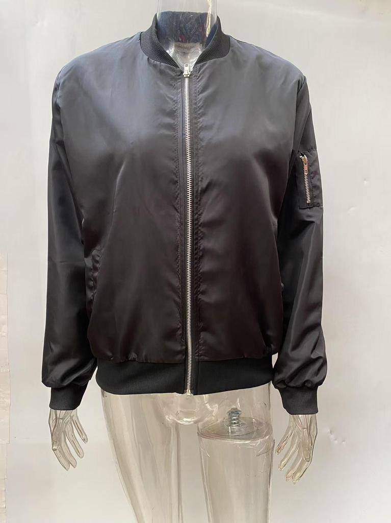 Women's European & American Fashion Solid Color Zipper Casual Jacket - Spring 2023