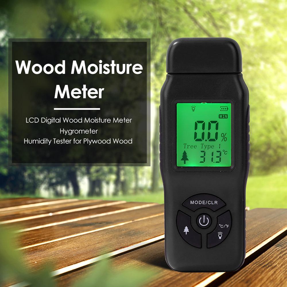 Digital Wood Moisture Meter LCD Display with Backlight Timber Humidity Tester Moisture Content Temperature Detector Wood Types Selectable
