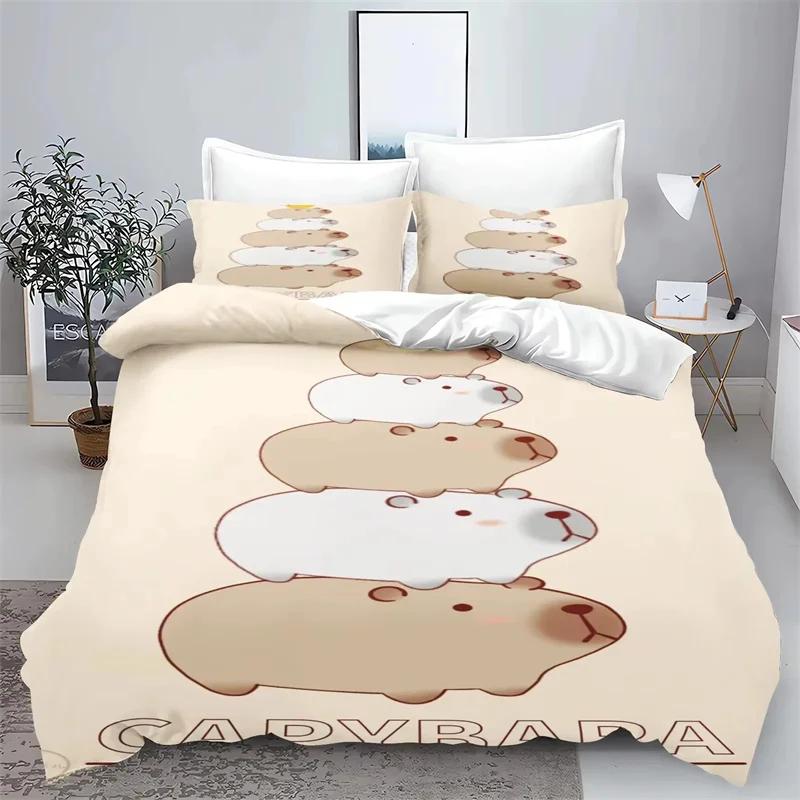 Cartoon Capybara 3D Printed Bedding Set Children's Duvet Cover Pillow Case Set Anime Polyester Cute Cartoon Home Decoration