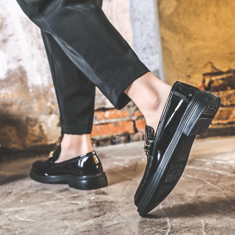 Spring New Men'S Casual Leather Shoes British Style Doudou Shoes Lazy One-Pedal Black Trendy Shoes 85136-J