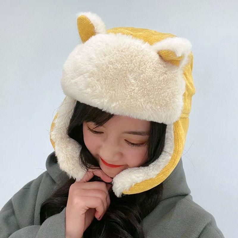 Women Warm Earmuffs Thicken Ear-flapped Hat Winter Cashmere Plush Cotton Hat Cat Ears Cap Winter Russian Bomber Hat