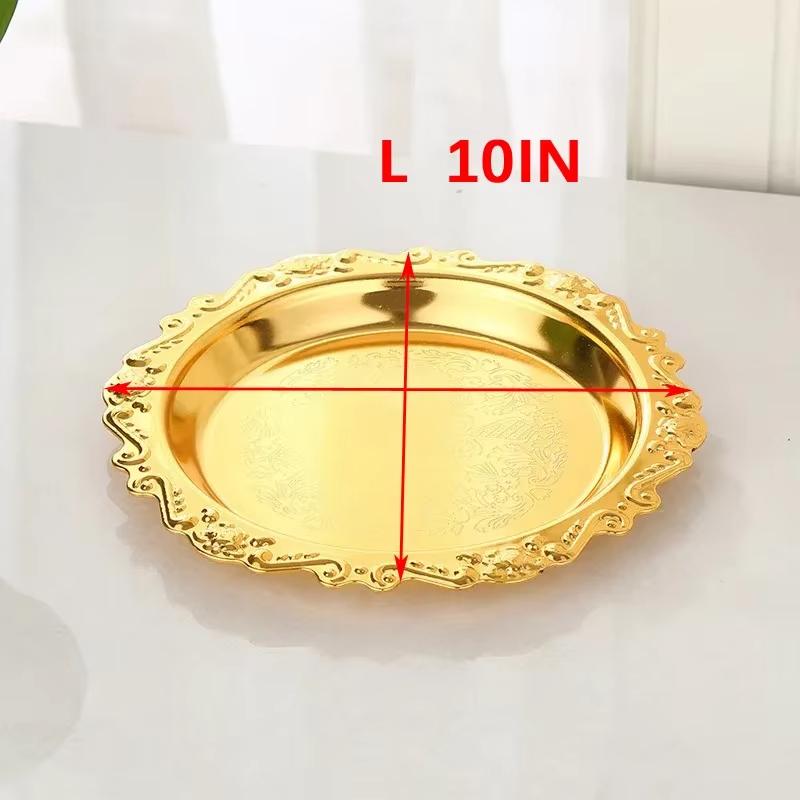 Golden Decorative Serving Trays Elegant Snack Plates Fruit Dishes Retro Metal Dessert Trays Wooden Nut Platters Cake Home Decor