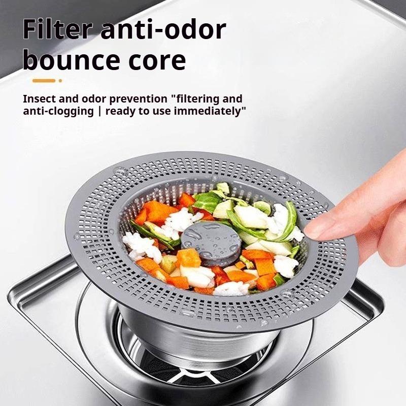 304 Stainless Steel Floor Drain Strainer, Anti - Odor Bounce Core, Universal Anti - Clog Drain Filter Food Residue Catcher