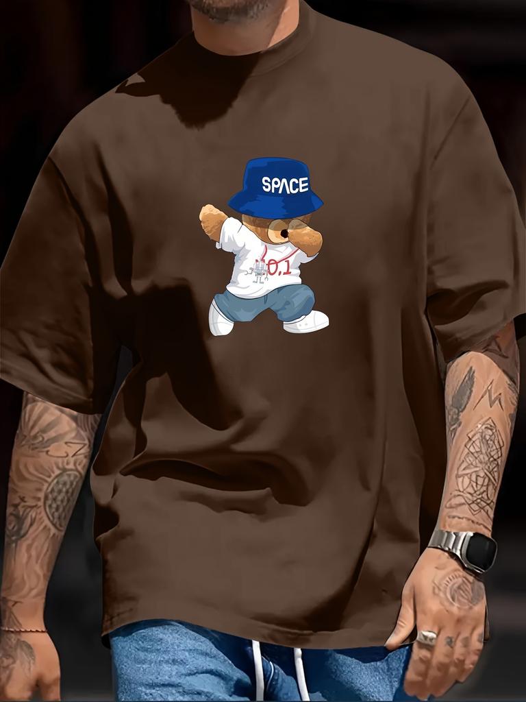 Playful And Quirky Bear Printed, Men's Casual Trendy Fashion Crew Neck T-shirt For Summer And Spring