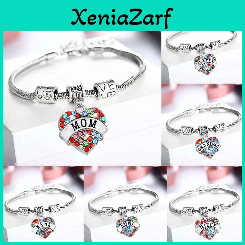 Family Members Inlaid Colorful Rhinestone Love Heart Bracelet Perfect For Family**