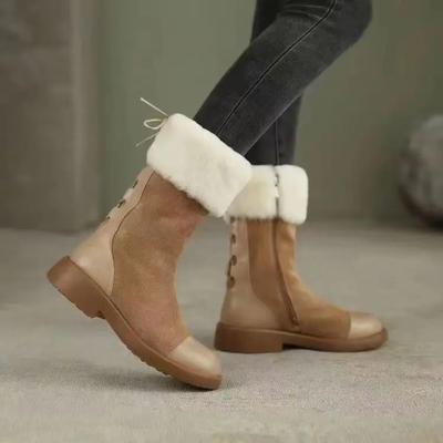 Mid-tube Women's Snow Boots Plush Round Head Autumn Winter New Cotton Boots Thick with British Style Warm Fashion Ladies Boots