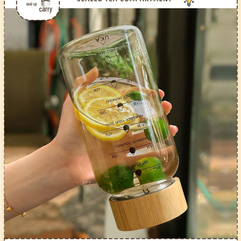 

Large Capacity Bamboo Lid Glass Tea Cup - Portable, Heat Resistant, High Borosilicate, for Men & Women