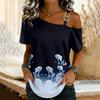 Women's Fashion Casual Print Sexy Off-the-shoulder Short Sleeve T-shirt Top