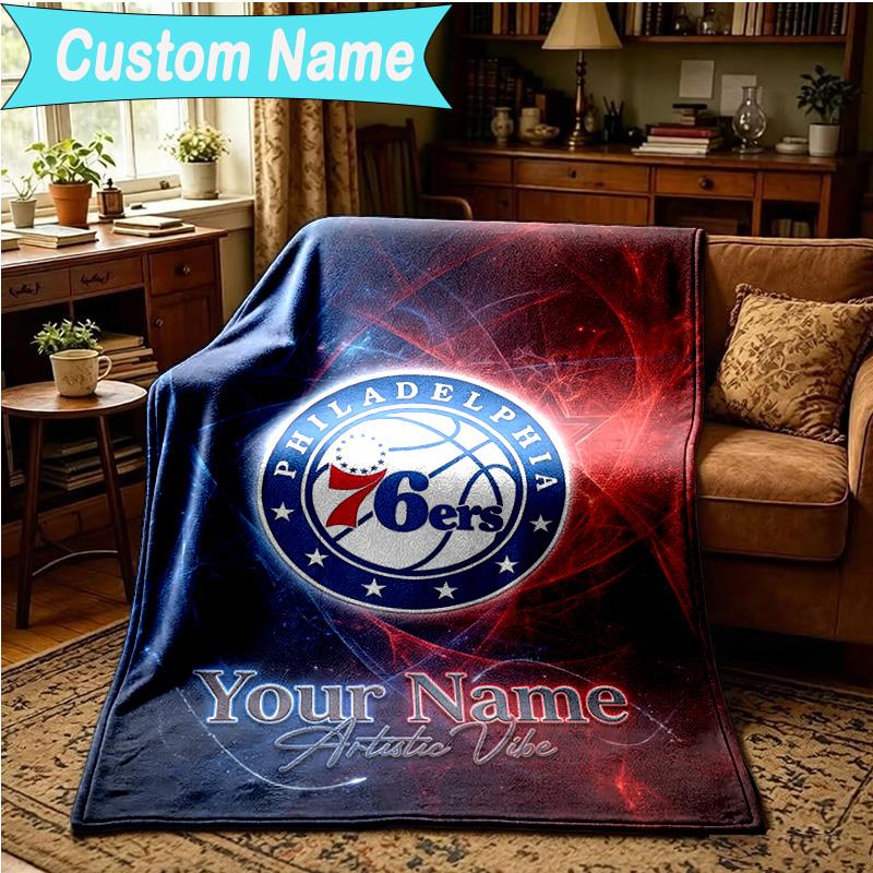 1PC Custom Name Blanket Philadelphia Basketball Team Flannel blankets Patterns Throw Blanket All-Season Soft Gift for Couch, Bed, Camping, Birthday gi