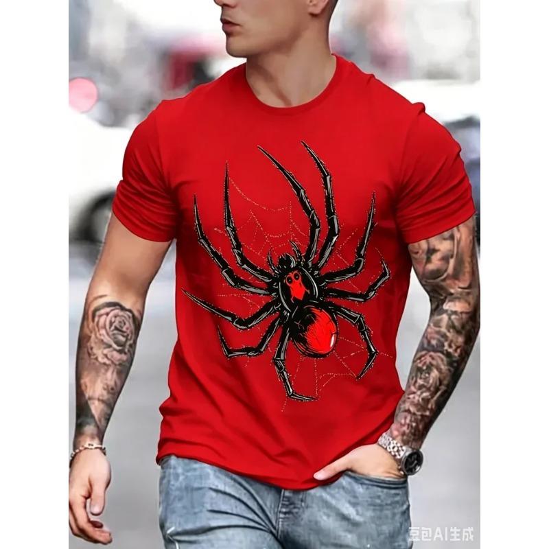 3D Spider Printed Short Sleeve T-shirt Summer Casual Tops Outdoor Breathable Crew Neck T Shirt for Men Clothes Trend Streetwear