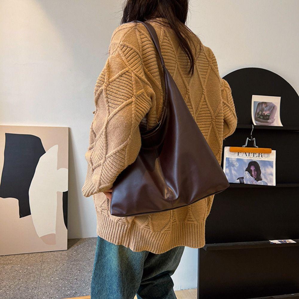 PU Vintage Tote Bag Large Capacity Commute Shopping Bag Elegant Women's Shoulder Bag  Streetwear