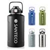 SANTECO Acier Inoxydable Isolé Sous Vide Eau Grand avec pour Boissons Chaudes ou Froides Bouteille, 1900ml, Capacité, Paille, Noir,