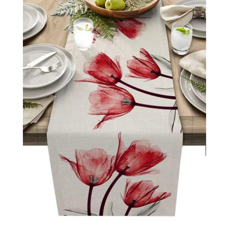 

1PCS Spring flowers, tulips, tablecloths, tablecloths, home fabric dining tables, living room counters, linen table flags красный