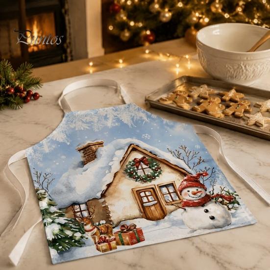 Waterproof Oil Proof Grill Apron Christmas Apron, Santa Claus/Elk/Gingerbread Man/Snowman Print Cooking Bib, Theme Baking Uniform Non-woven