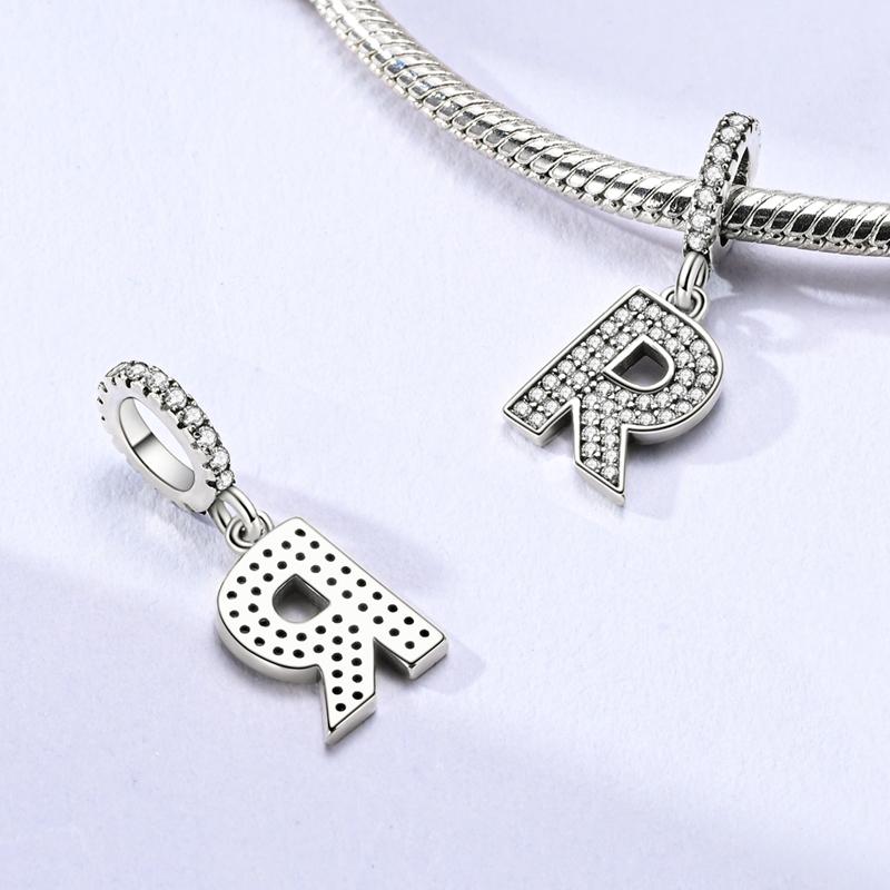 Copper Plated 26 Letters Alphabet Beads Pendant Fit Original Bangle Bracelets Charms Diy Jewelry Woman Gift