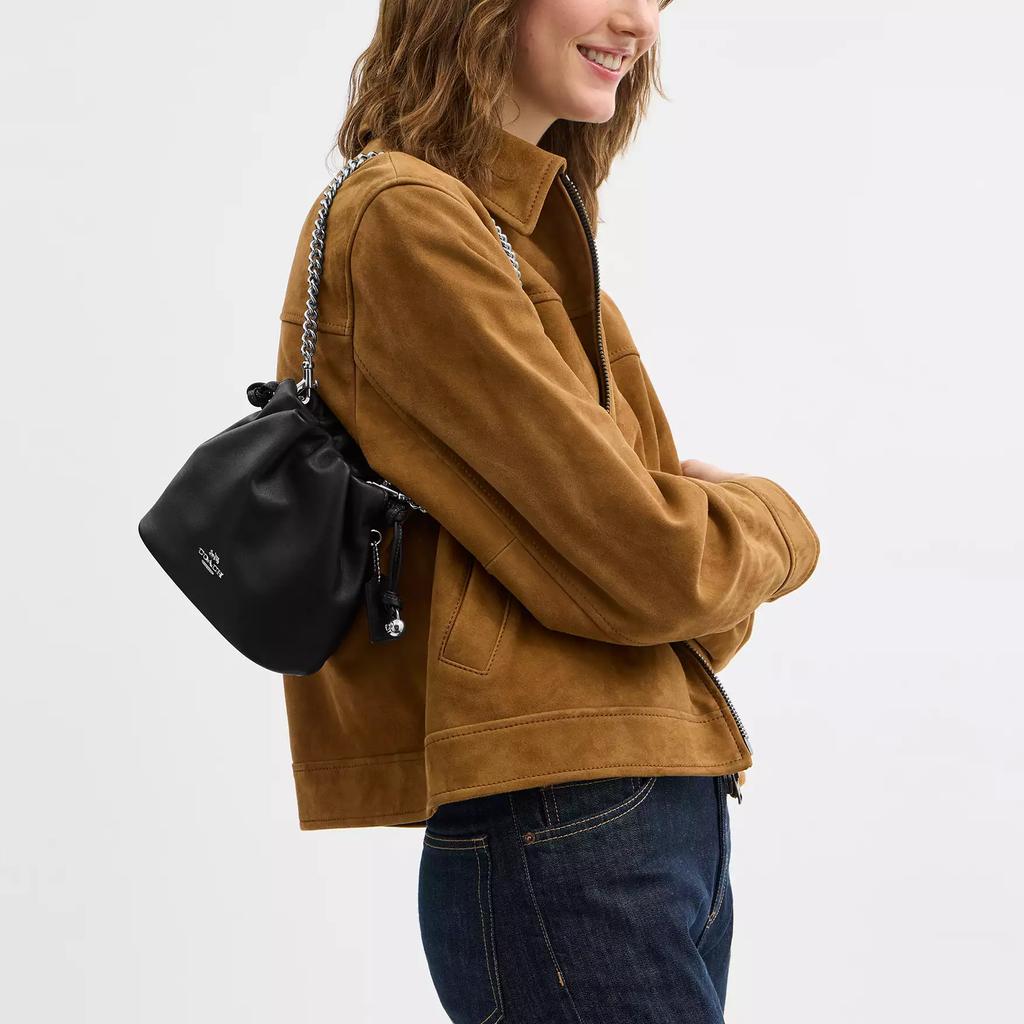Coach Faye 18 Silver Logo Bucket Bag Mini Women Bags Black CDB67-SVBK