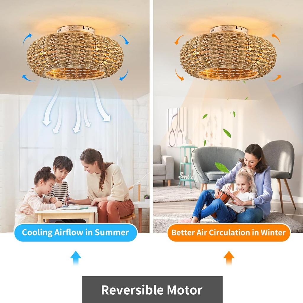 Retro Minimalist Ceiling Fan Light Hemp Rope Iron Cage Industrial Style Bedroom Home Decoration Fan Rattan Rope Fan Light 110v